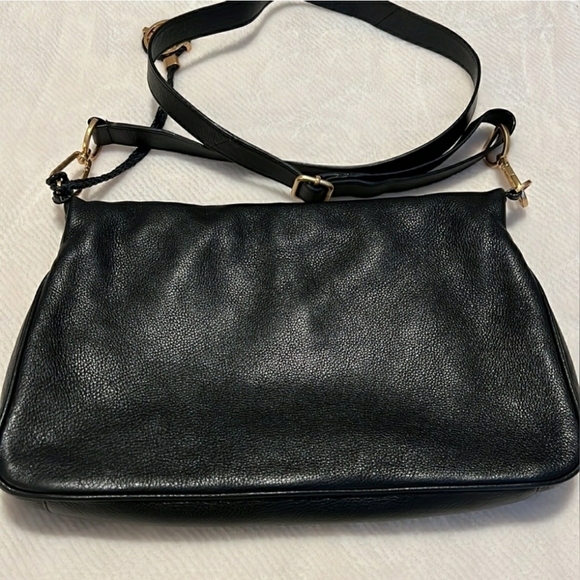 Tory Burch Designer Amalie Foldover Messenger Black Leather Crossbody Purse Bag - Picture 5 of 10